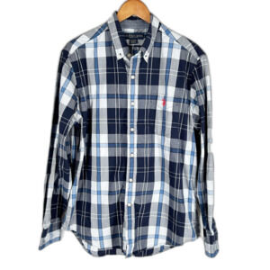 US Polo Assn Mens Shirt L Blue Plaid Button Down Collar Embroidered Pony Logo